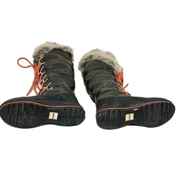GUESS Women’s Hadley Tall Winter Boots Size 8M Olive Green Faux Fur Snow EUC - Picture 6 of 13